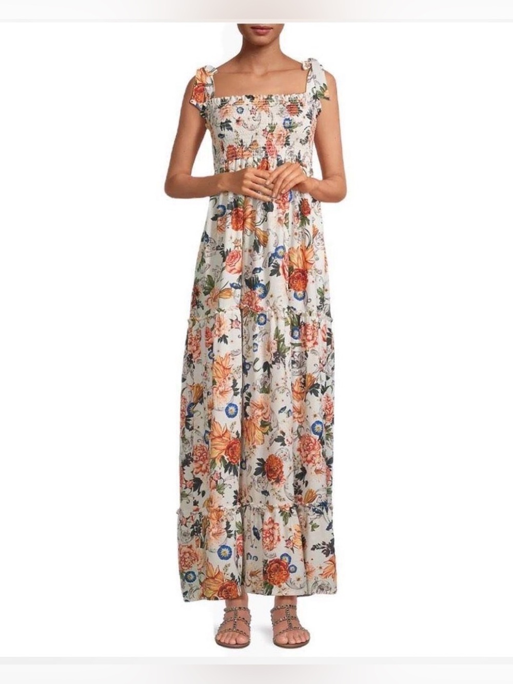 Agua Bendita Lucery Numen Floral Smocked Maxi Dress Pockets Medium